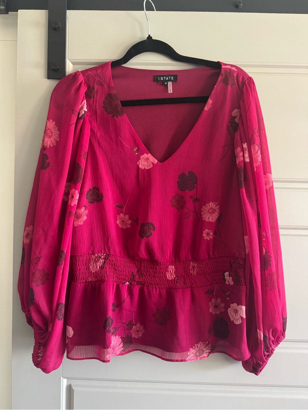 STATE Hot Pink Floral V-Neck Long Sleeve Blouse